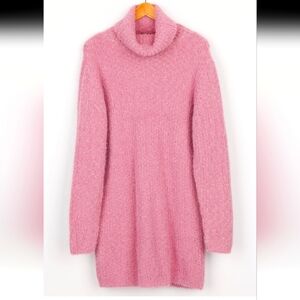 Lulus Sweet Whispers Mauve Multi Eyelash Knit Turtleneck Sweater Dress- M